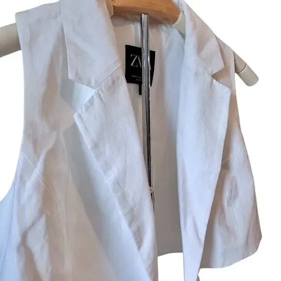 ZARA Tie Front Crop Top White Sleeveless Glam Coquette Luxury Capsule Size MED - Picture 4 of 9
